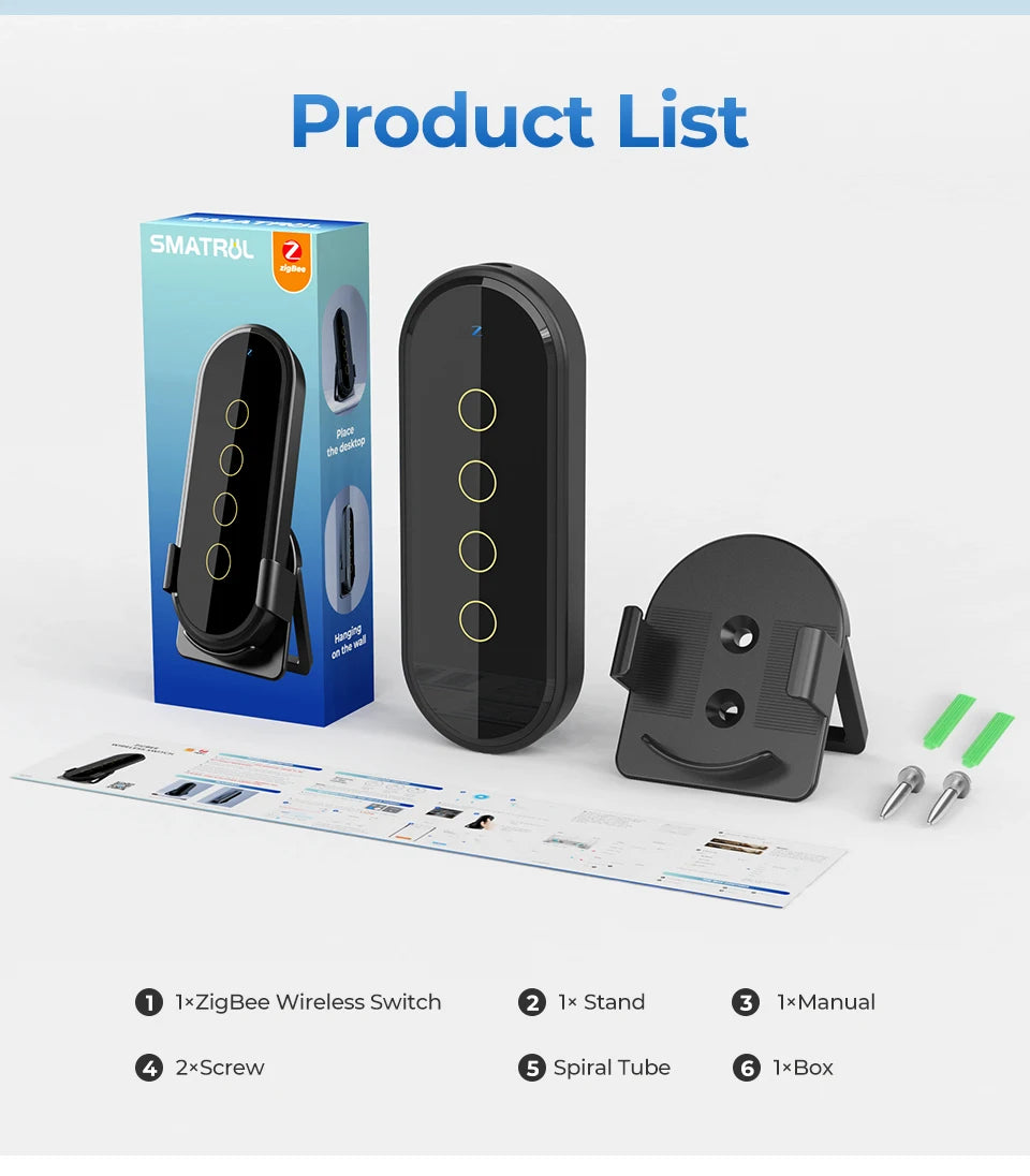 SMATRUL Tuya ZigBee Wireless Smart Home Scene Switch Light 4 Gang 12 Scene Touch Light Switch Remote Control Smart Life App