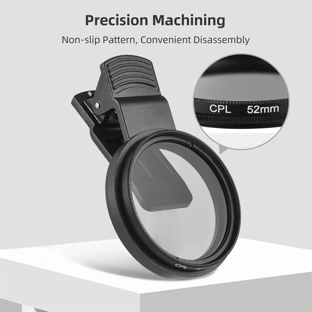 Circular Universal Polarizer Camera Lens Clip 52MM Portable CPL Filter Kit for IPhone 16 15 14 13 Professional Phone Camera Lens