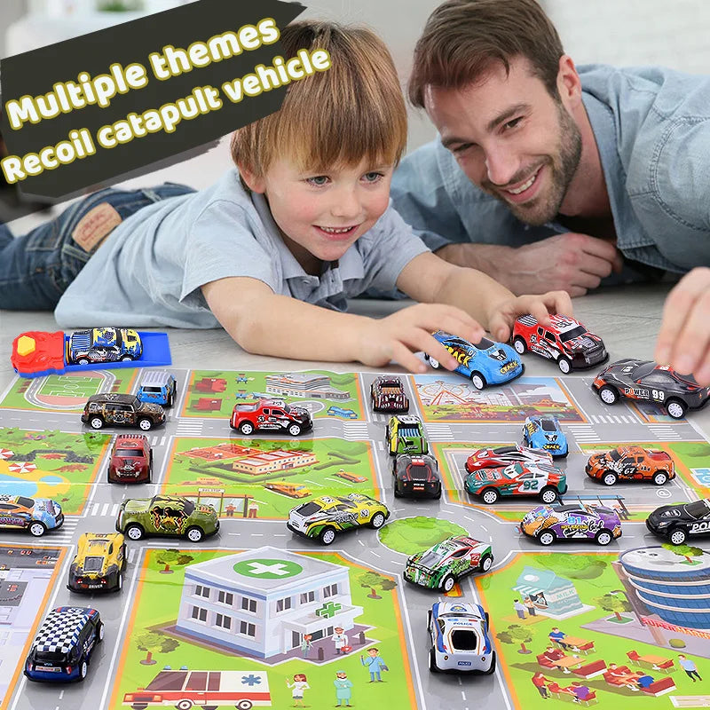 New Children Stunt Car Model Alloy Body Pull Ejection Jumping Mini Cars Simulation Diecast Vehicle Collectible Toy For Kids Gift