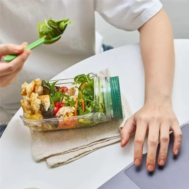 Leakproof Salad Container Plastic Salad Pod Portable Breakfast Fruit Storage Box Keep Fresh Organizer for Picnic Home Office