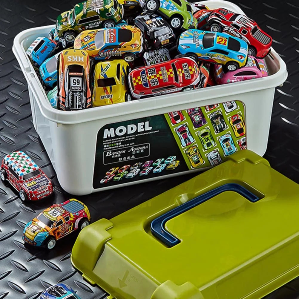 Mini Alloy Car Model Set with Storage Box Diecast Cars Toys for Boys Sliding Inertia Vehicle Children Toy Kit Kids Gifts