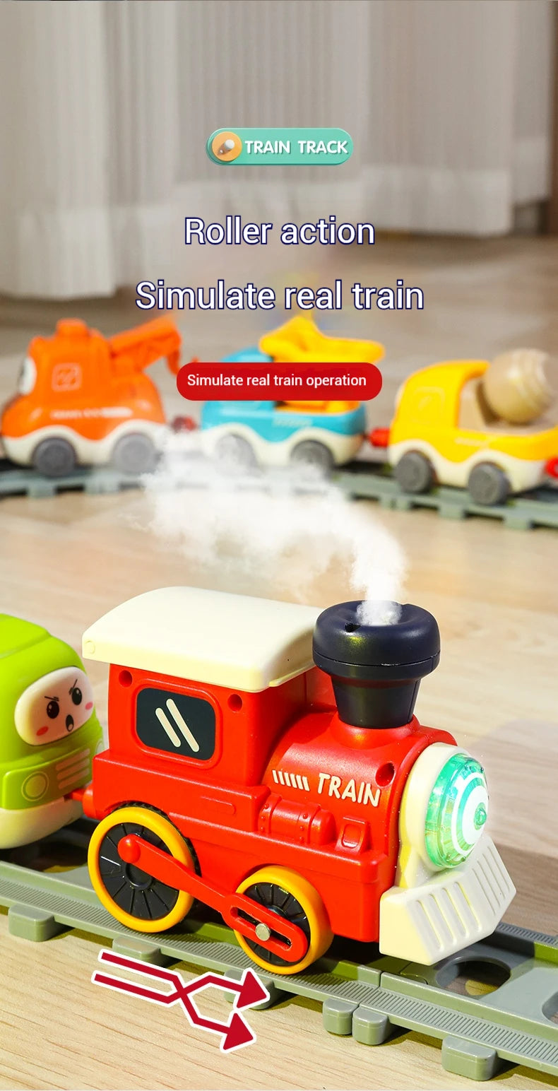 Children Electric Track Train Toy Steam Rail Car with Light&Music Mini Engineering Car Set Kids Puzzle Boy Toys Xmas Gifts
