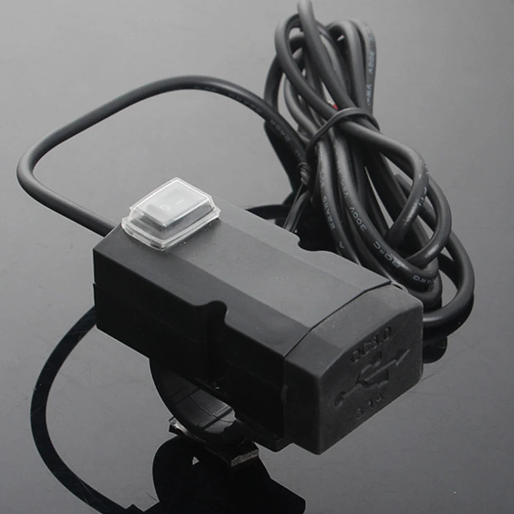 Updated Motorcycle Dual USB Charger with ON/OFF Switch Waterproof Motorbike Handlebar Phone Charger Fast Charging Socket