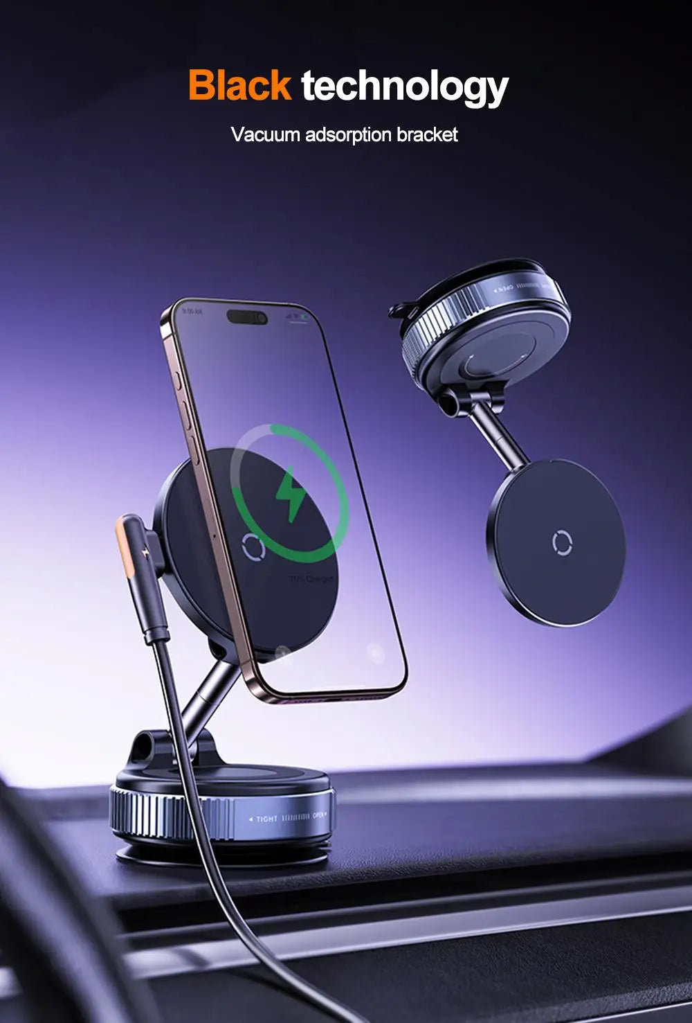 15W Wireless Charging Magnetic Car Phone Holder 360 Degree Rotation Foldable RotatableNavigation Stand Bracket For Smartphones