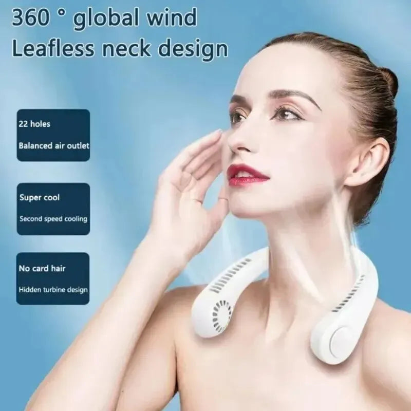 Portable Mini Home Summer Air-cooled Neck Hanging Fan for Outdoor Sports, Running, Travel Without Blades, Wearable USB Neck Stra