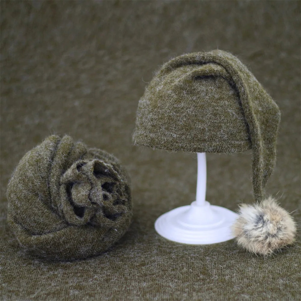 Baby Hat Newborn Photography Props Blanket Wrap Baby Fur Ball Knitted  Beanie Hat Baby Photo Shoot Accessories