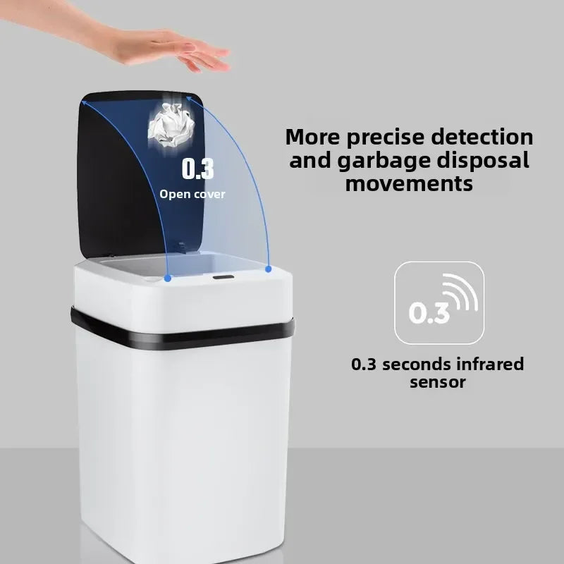 13L Smart Trash Can with Lid Sensor Toilet, Creative Fully Automatic Electric Lid Opening Trash Can for Living Room and Bathroom