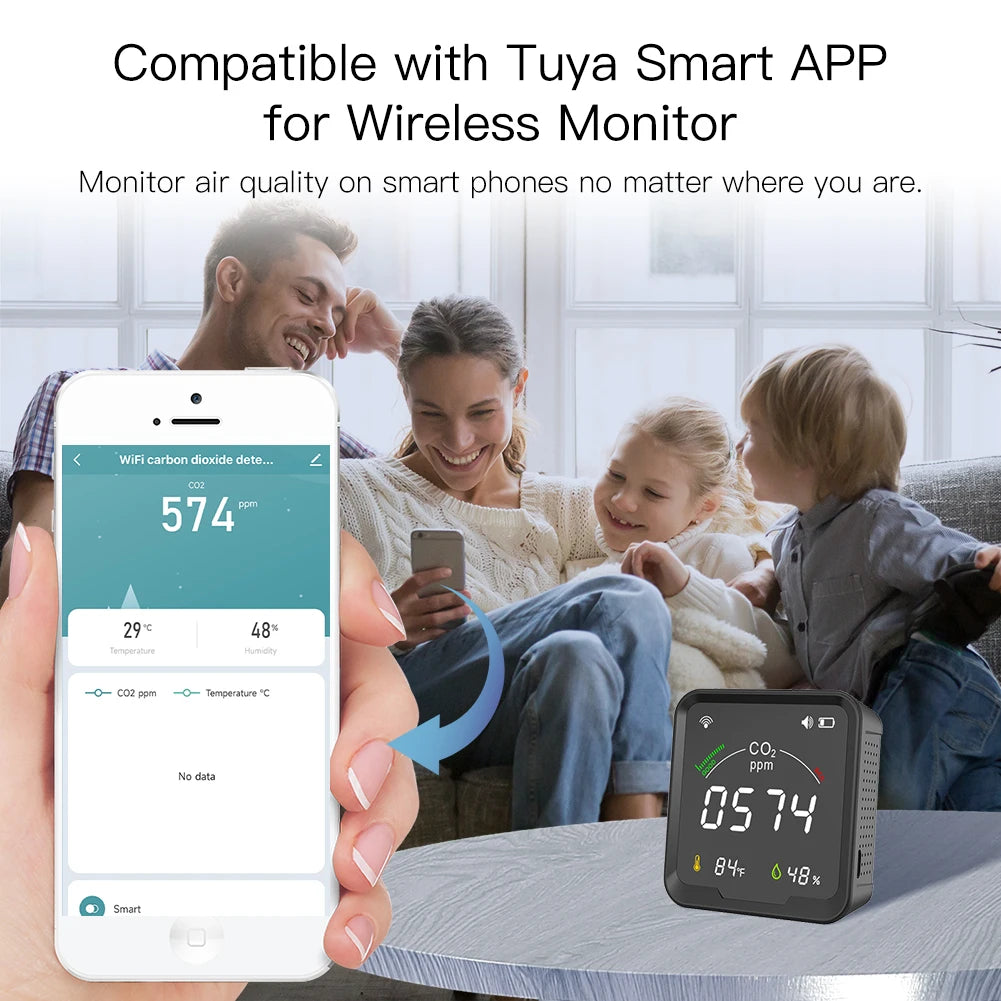 MOES Air Quality Carbon Dioxide Detector with Alarm Clock,Temperature Monitor,Humidity Air Tester,WiFi/BT,Tuya Smart,3 in 1,CO2