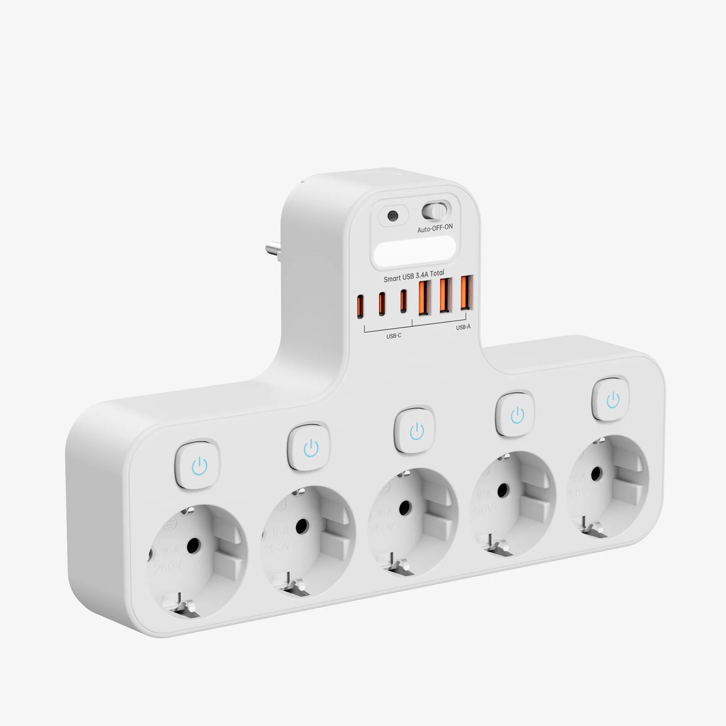 4000W European Standard Outlet Wall Mounted Smart Night Light Independent Switch Eu Plug Power Strip with USB C Ports Charging