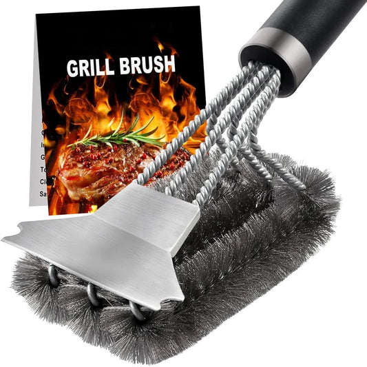 Safe Grill Brush and Scraper, Handle BBQ Cleaning Brush with Stainless Steel Bristles, Suitable for Outdoor Grill Grate Cleaner