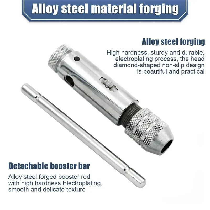 Ratchet Wrench Adjustable T-Handle Holder Tap with  M3-M8 Machine Screw Thread Metric Plug T-shaped Drill Set Workshop Hand Tool