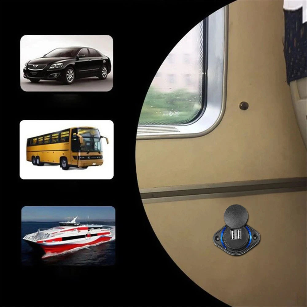 Dual USB Charger 12-24V 3.1A Car Charger Power Socket Adapter Phone Charging for Motorbike Car Boat ATV UTV Camper Caravans