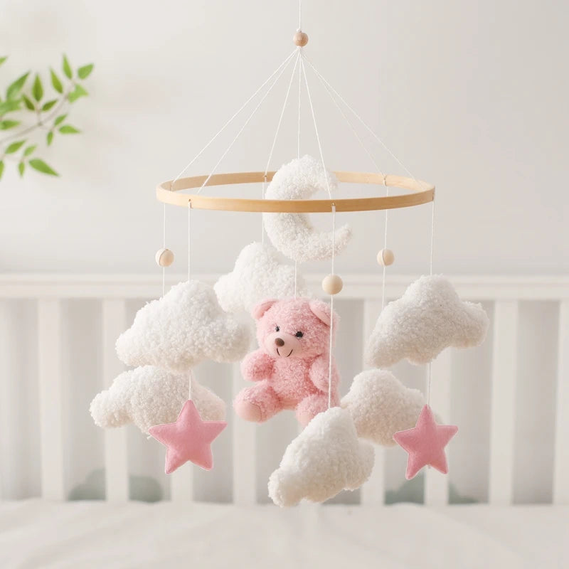 Baby Crib Mobile Rattle Toy 0-12Months Infant Soft Felt mobile Teddy Velvet Bear Bed Bell Hanging Toy Holder Bracket Crib Toy