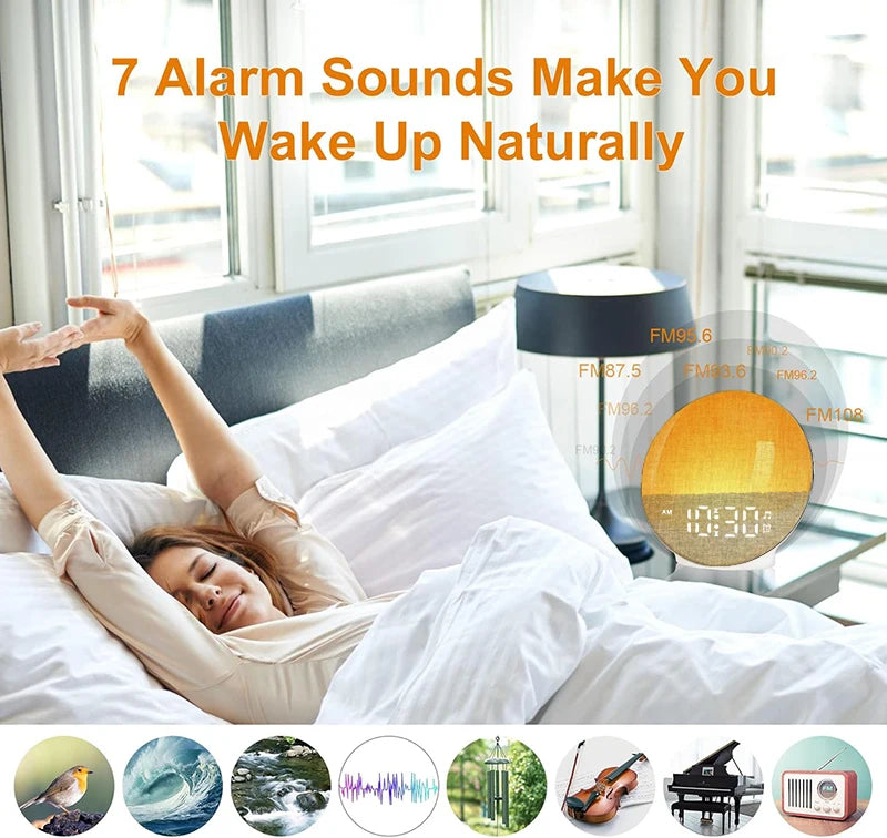 Wake Up Light Sunrise Alarm Clock White Noise Sound Machine Bluetooth Speaker Color Night Light for Bedroom Ideal Gift