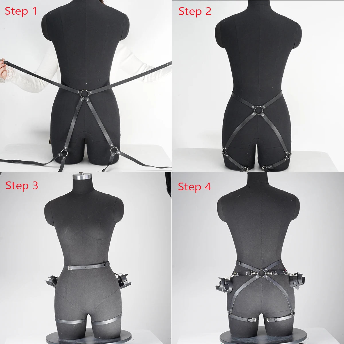 Adjustable PU Leather Restraints Set - Premium Handcuffs & Body Harness for BDSM Play, Adult Games
