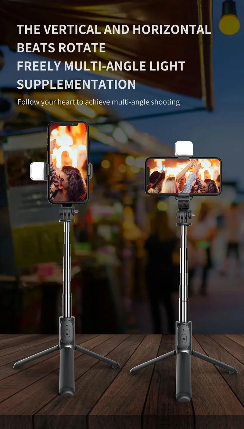 New Selfie Stick 1045mm Wireless Bluetooth Remote Shutter LED Fill Light Extended Stable tripod for Android IOS Cellphone