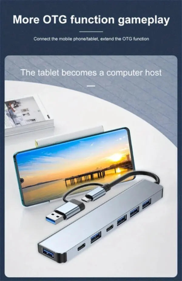 USB 3.0 HUB Type C to 7 Ports USB HUB USB3.0 Adapter Multi Splitter High Speed 5Gbps With PD USB C For Macbook Pro Air PC Laptop