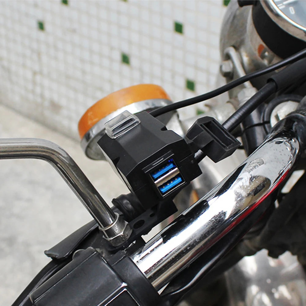 Updated Motorcycle Dual USB Charger with ON/OFF Switch Waterproof Motorbike Handlebar Phone Charger Fast Charging Socket