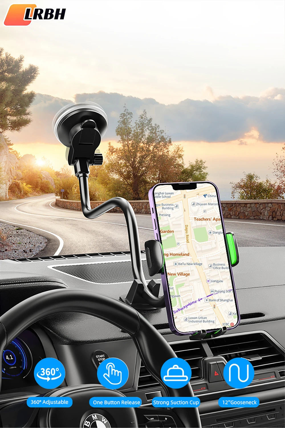 Cell Phone Holder Car, Windshield/Dashboard/Window Car Phone Holder Mount, Suction Cup Phone Mount for Car Truck Compatible