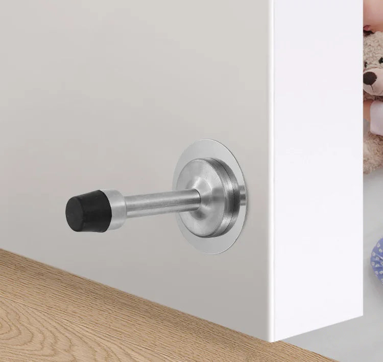 Stainless Steel Door Stops, Wall Mounted Door Stopper with Rubber Holder and Catch, Floor Fitting with Screws for HomeBedroom