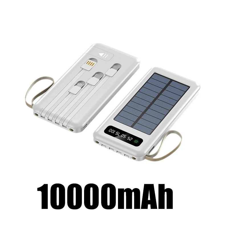بنك طاقة شمسي بسعة 50000 مللي أمبير، بطارية شحن سريع، كابلان USB 4، شاشة عرض رقمية LED، متوافق مع أجهزة iPhone