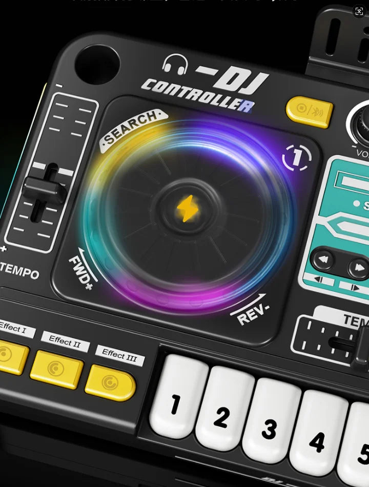 Kid Electricity DJ Mixer with Microphone Electronic Piano Keyboard DJ Turntable Controller Turntable Instrument Kid Birthday Gif