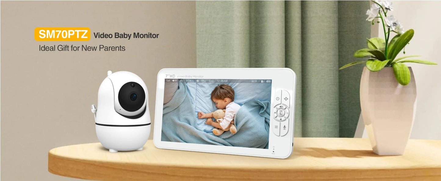Babystar 7" Video Baby Monitor, 1080P HD Display, IPS,Support 2 HDCams, 24Hour Battery Life, 1000ft Range, Split mode ,Babyphone