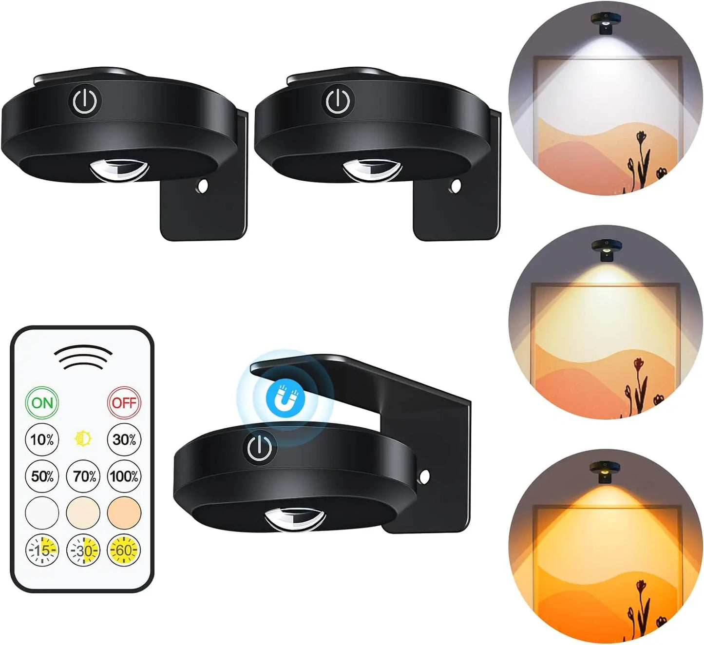 WILLED Night Light 3pcs with Remote 1200mAh Rechargeable Puck light with Timer Stick on Picture Lights for Wall Closet Cabinet