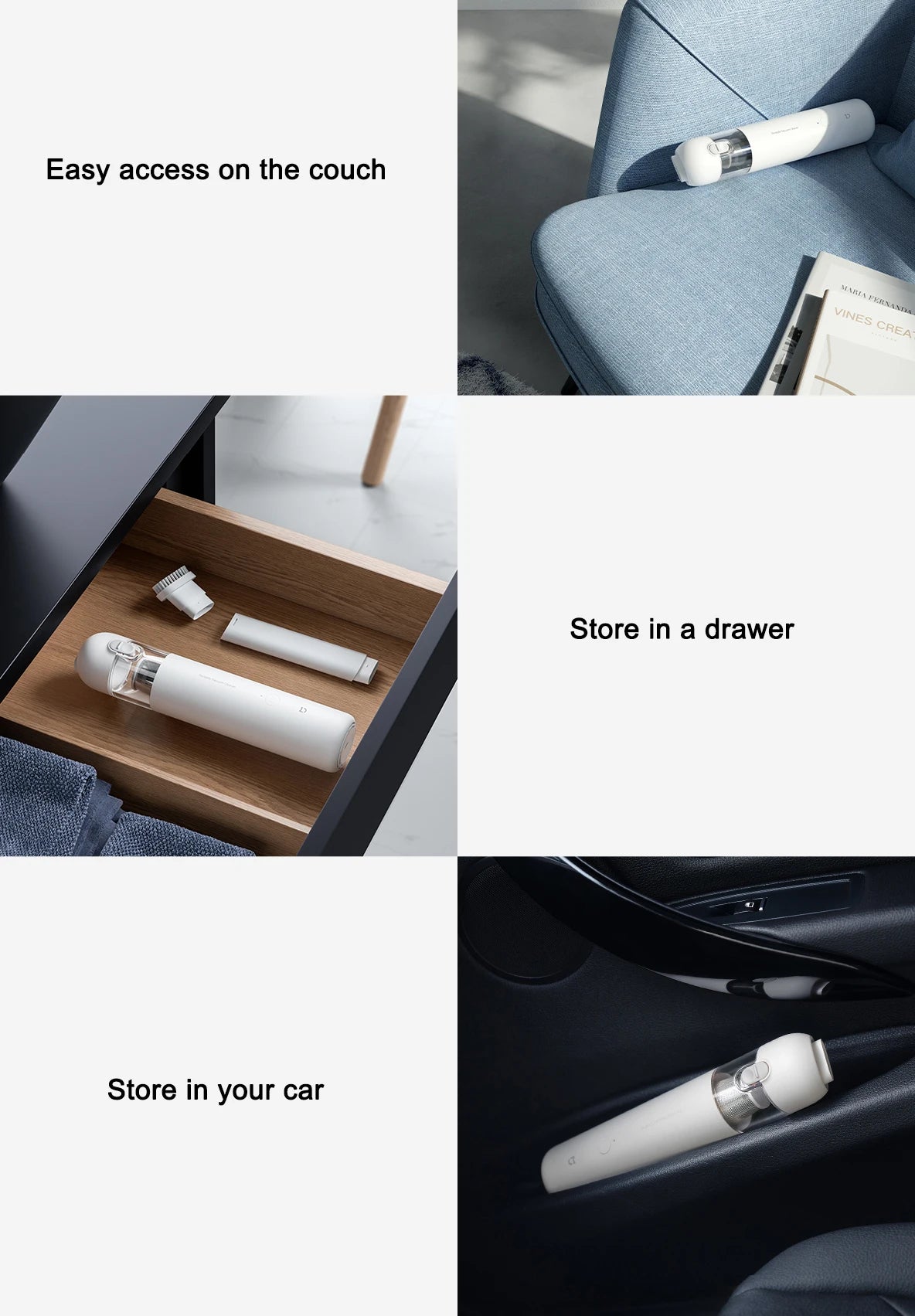Xiaomi Mijia Mini Vacuum Cleaner, 13000Pa Portable Wireless One-Button Start 88000RPM Brushless Motor with Multi Nozzles for Car