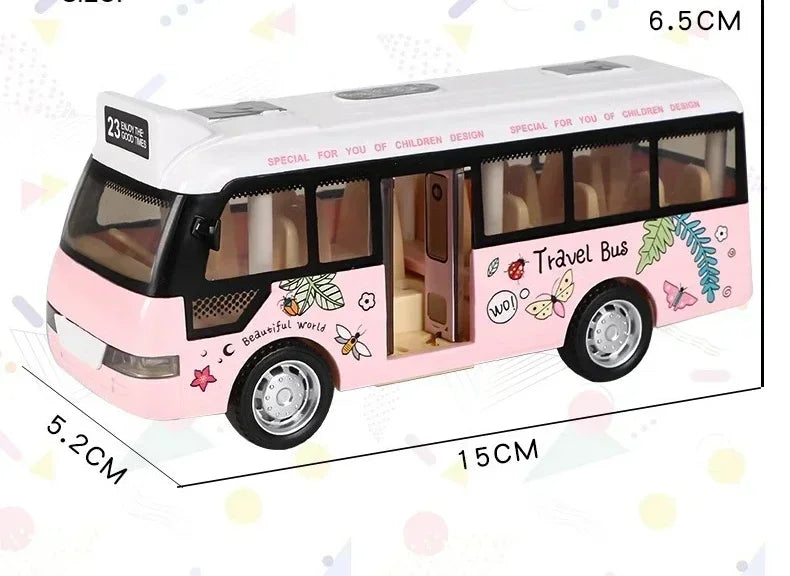 Interactive Die Cast Metal School Bus Toy with Sound Light Friction Powered Play Vehicle  Gifts for Kids' Fun Imaginative Play