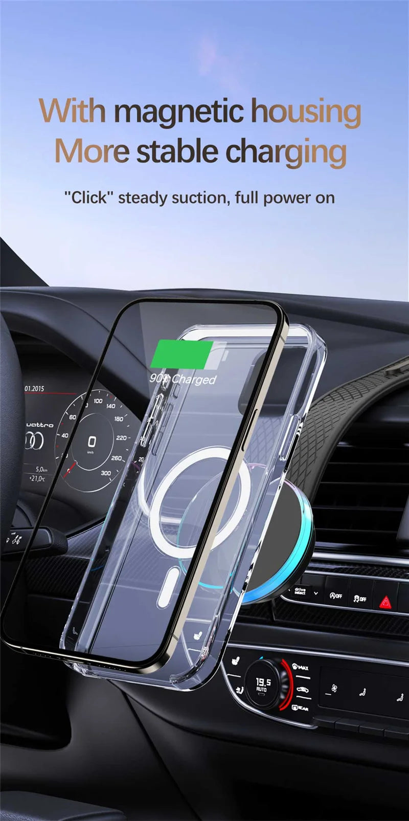 Magnetic Car Wireless Charger Car Phone Holder Mount Dashboard 15W Fast Car Charging for Macsafe iPhone 15 14 13 12 Pro Max Mini