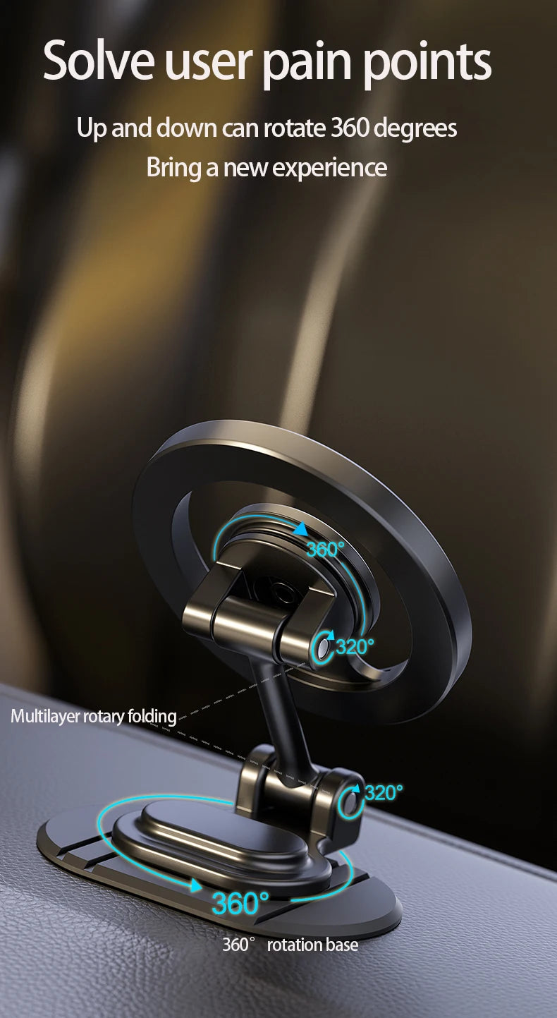 1040° Rotation Magnetic Car Phone Holder All-Metal Magnetic Cell Phone Stand Dashboard Mount For Magsafe iPhone 16 15 14 13 12