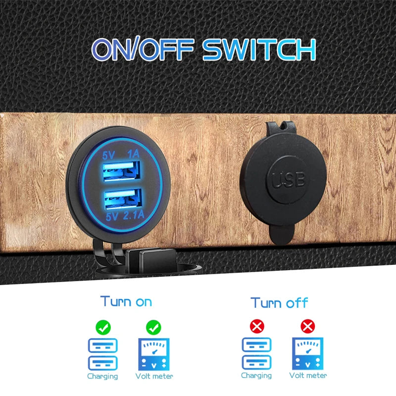 Dual USB Car Charger 3.1A Mobile Phone Charger with LED Waterproof Power Socket Suitable for Vehicle Modification Charger