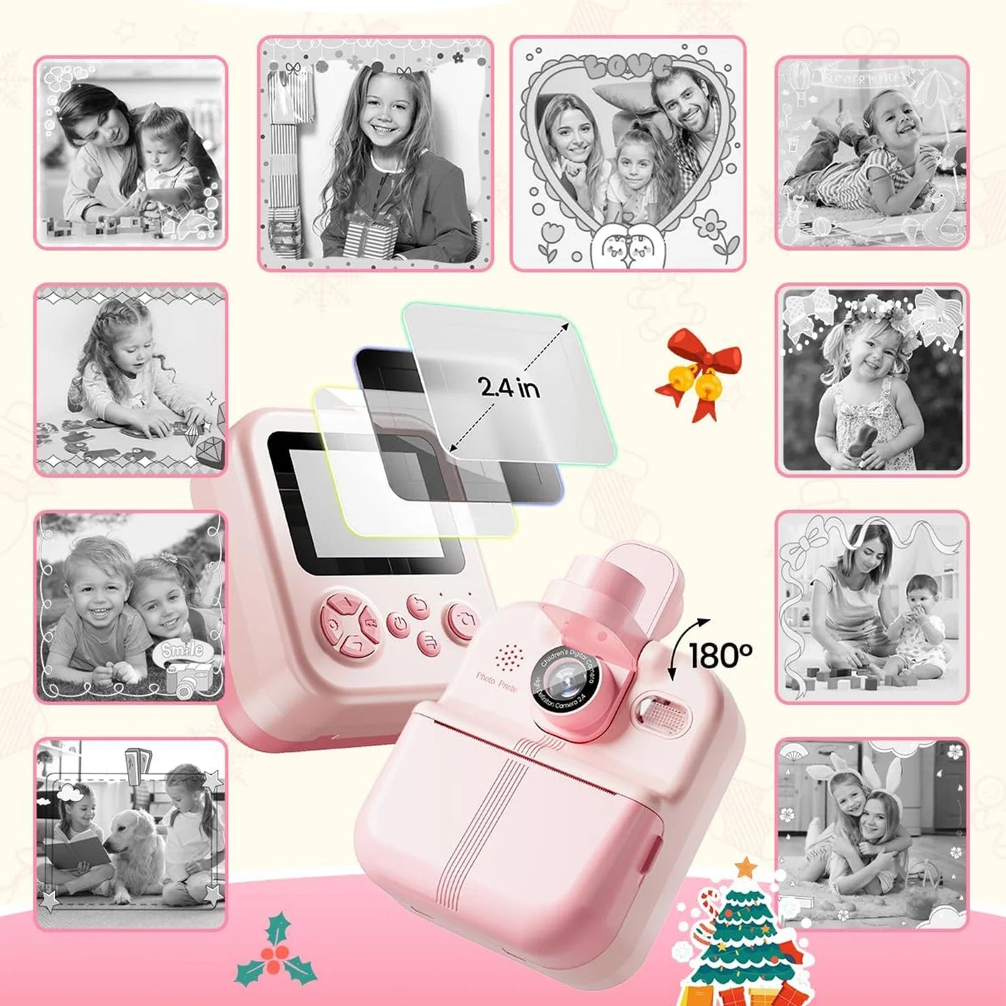 Kids Camera Instant Print Bluetooth Connection Photo 1080P HD Toddler Camera for Girls Boys 3-12 Age Birthday Christmas Gifts