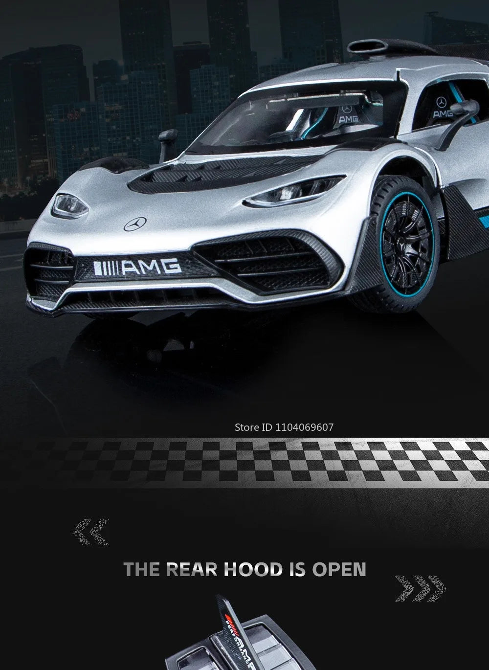 Scale 1:24 ONE Sports Car Model Toy Modified Metal Diecast Free Wheeling Vehicles Simulation Sound & Light Gift for Children