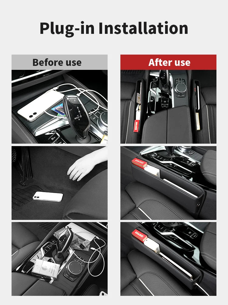 Leather Car Seat Gap Organizer Multifunction Console Crevice Filler Side Storage Box with Cup Holder Car Interior Storage Pocket