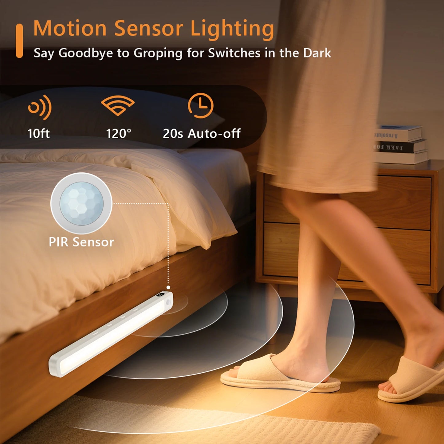 WILLED Rechargeable Motion Sensor Cabinet Light Indoor 3 Colors Dimmable Magnetic Light Bar Night Light for Cabinet Closet Desk
