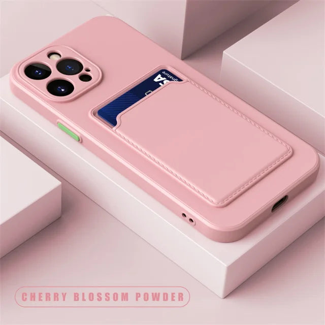 Silicone Wallet Case Funda For iPhone 16 Pro Max 15 14 Plus 11 12 13 Mini SE Card Holder Slot Back Cover Protective Accessories