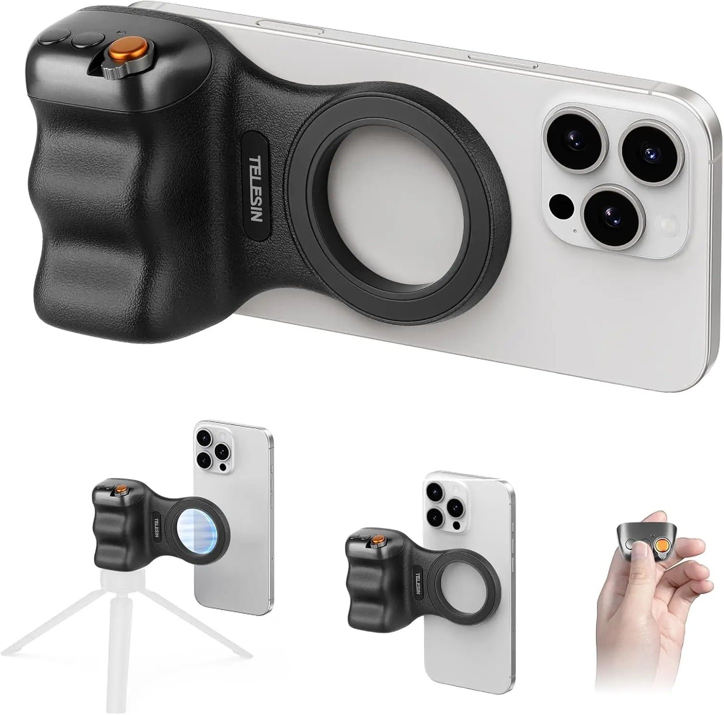 TELESIN Fun Shot Magnetic Phone Camera Grip + C03 Magnetic Selfie Light Bundle Kit Compatible with iPhone & Android