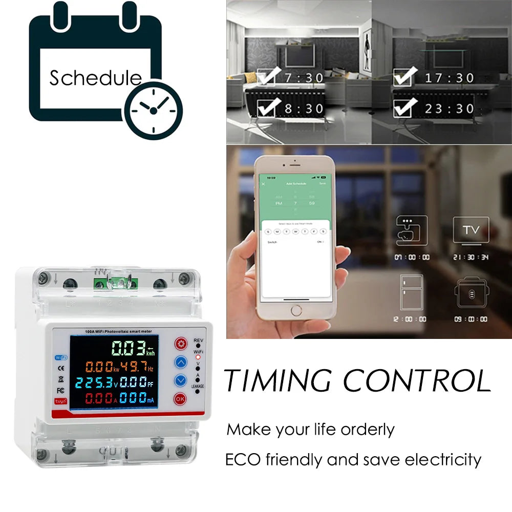 Tuya Smart Life  WiFi Single Phase 100A Energy monitor Two-way Prepaid Meter Auto-reclosing Voltage Current Protector Timer
