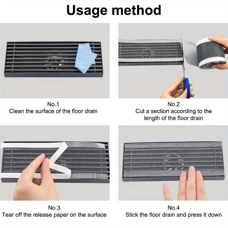 Shower Drain Hair Catcher Self-Adhesive,Disposable Mesh Sink Strainer Filter for Bathroom Floors Cutable,Waterproof,Mildew