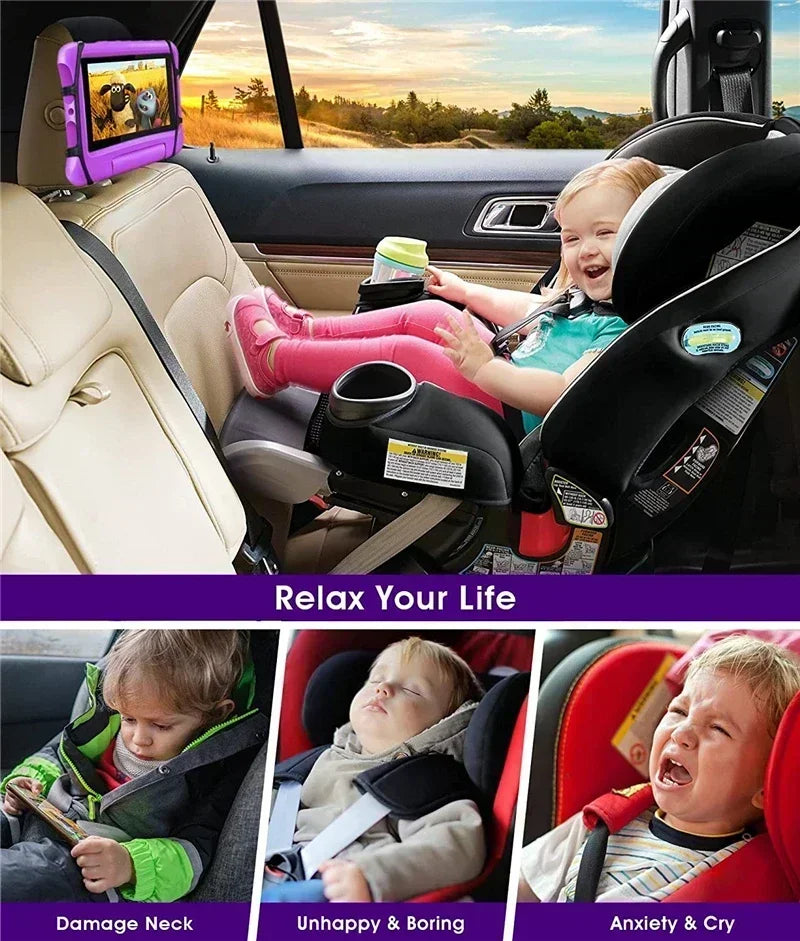 360 Rotating Adjustable Car Back Seat Kids Tablet Holder for IPad Pro Air Mini Kindle Anti-Slip Strap Bracket Stand Accessories
