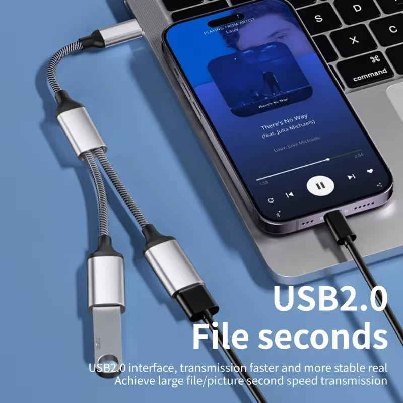 Multi USB C to USB A 2.0 HUB Dual Port Splitter Adapter OTG for Laptop Computer Printer Charging Data Transfer Extension Cable