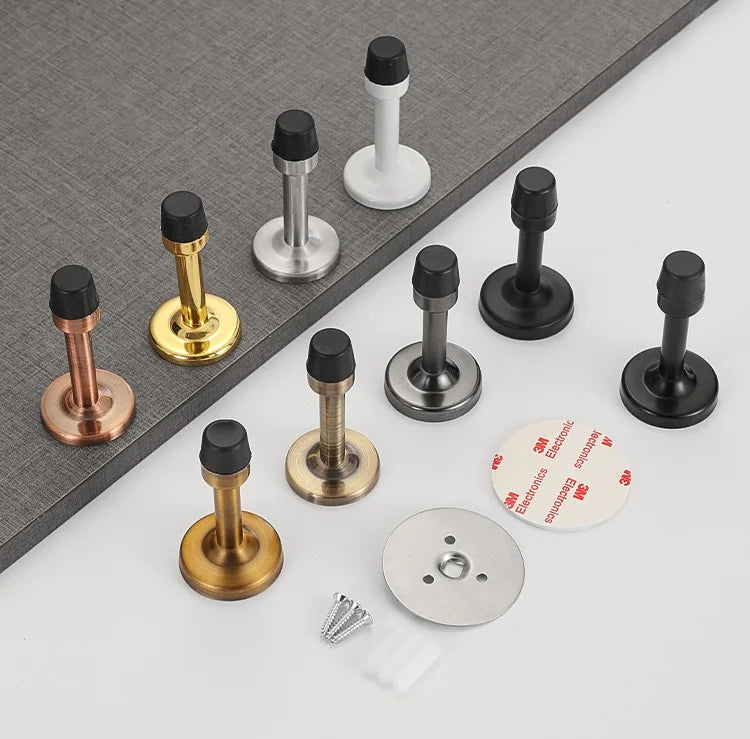 Stainless Steel Door Stops, Wall Mounted Door Stopper with Rubber Holder and Catch, Floor Fitting with Screws for HomeBedroom