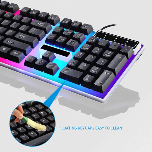 Игровой комплект: клавиатура и мышь с RGB-подсветкой, 104 клавиши, проводная клавиатура и мышь для ноутбука, настольного ПК, планшета.