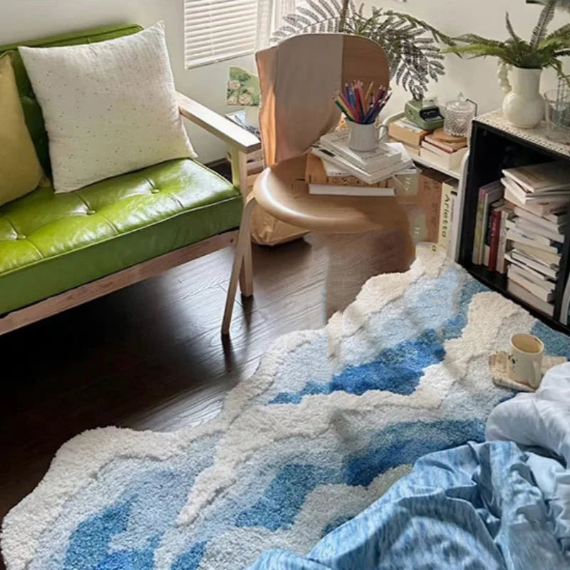 Aesthetic Wave Rug Creative Tufting Antislip Bathroom Carpet Ocean Sea Tufted Carpet House Decoration Livingroom Mat Bedside Rug