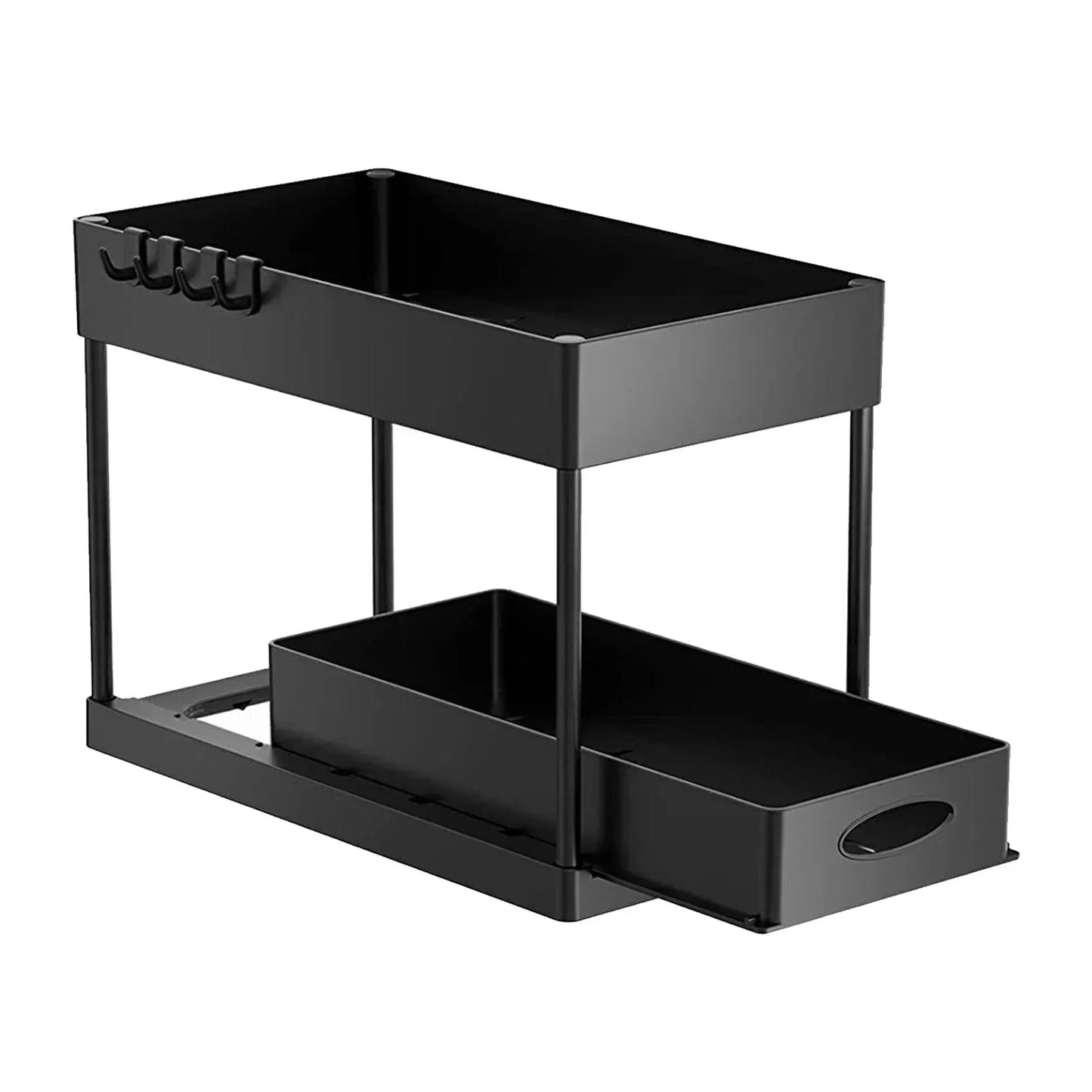 New 2 Tier Under Sink Organizer Sliding Cabinet Basket Organizer Storage Rack with Hooks Hanging Cup Bathroom Kitchen Organizer