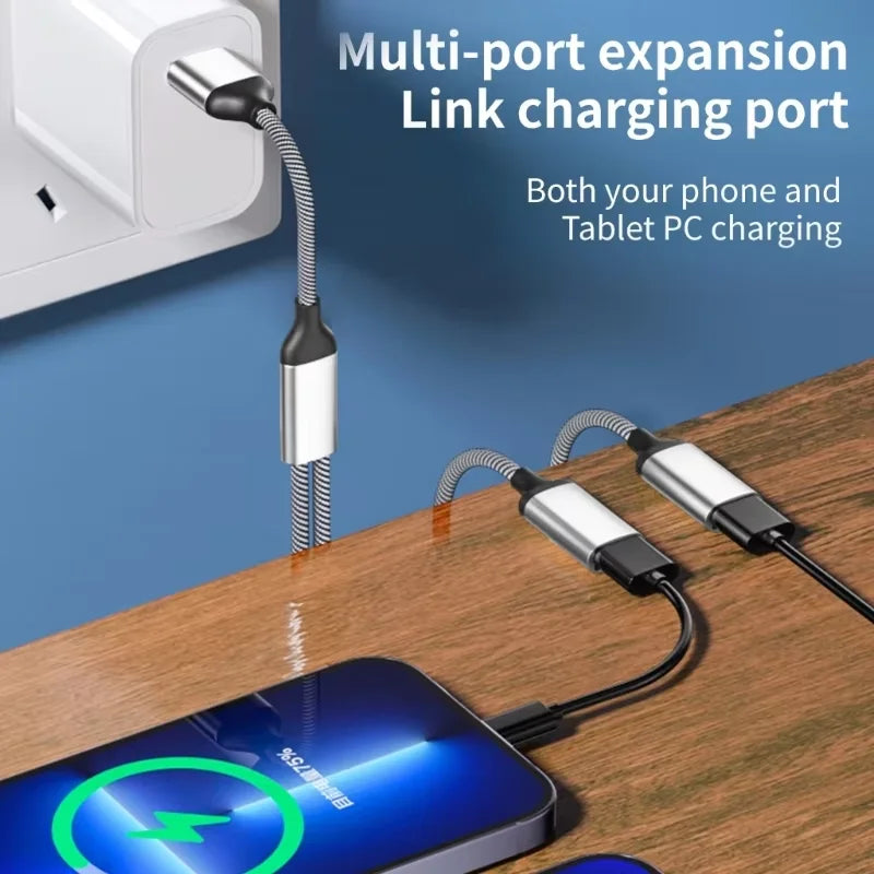 Multi USB C to USB A 2.0 HUB Dual Port Splitter Adapter OTG for Laptop Computer Printer Charging Data Transfer Extension Cable