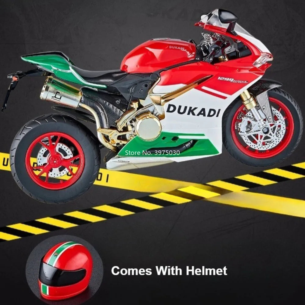 1:9 1299 Motorcycles Car Toy Alloy Diecast Model Rubber Tires with Light Music Spray Miniature Vehicle Kids Children's Day Gifts