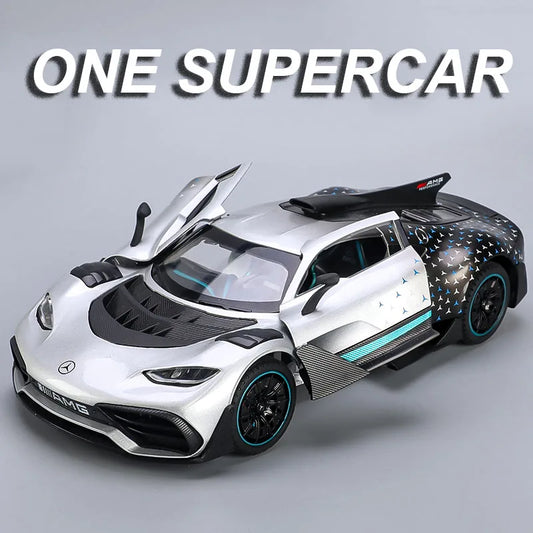 Scale 1:24 ONE Sports Car Model Toy Modified Metal Diecast Free Wheeling Vehicles Simulation Sound & Light Gift for Children